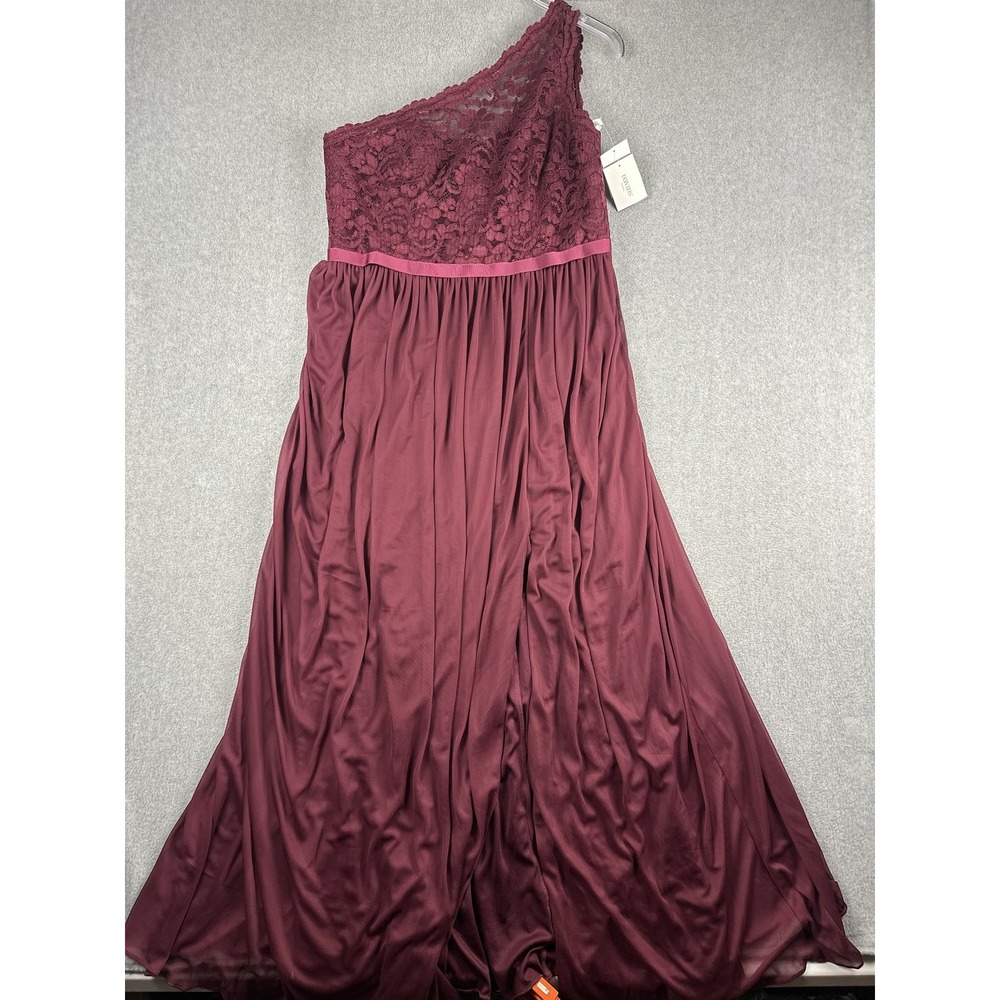 David's Bridal Dress Womens 16 Wine Lace One Shoulder Maxi Formal Gown Wedding